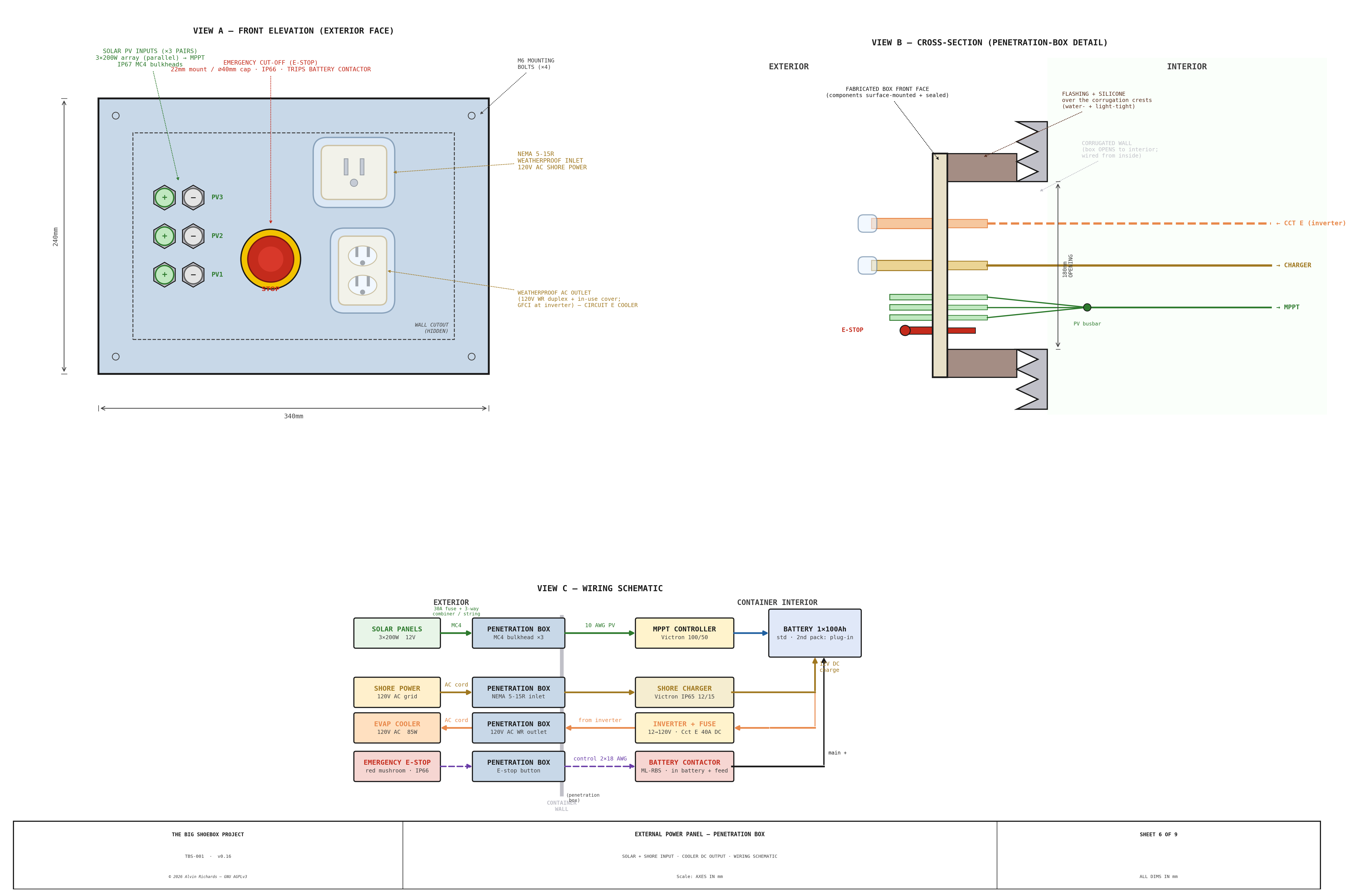 External Power Panel — Sheet 6: arrangement, wall section, wiring