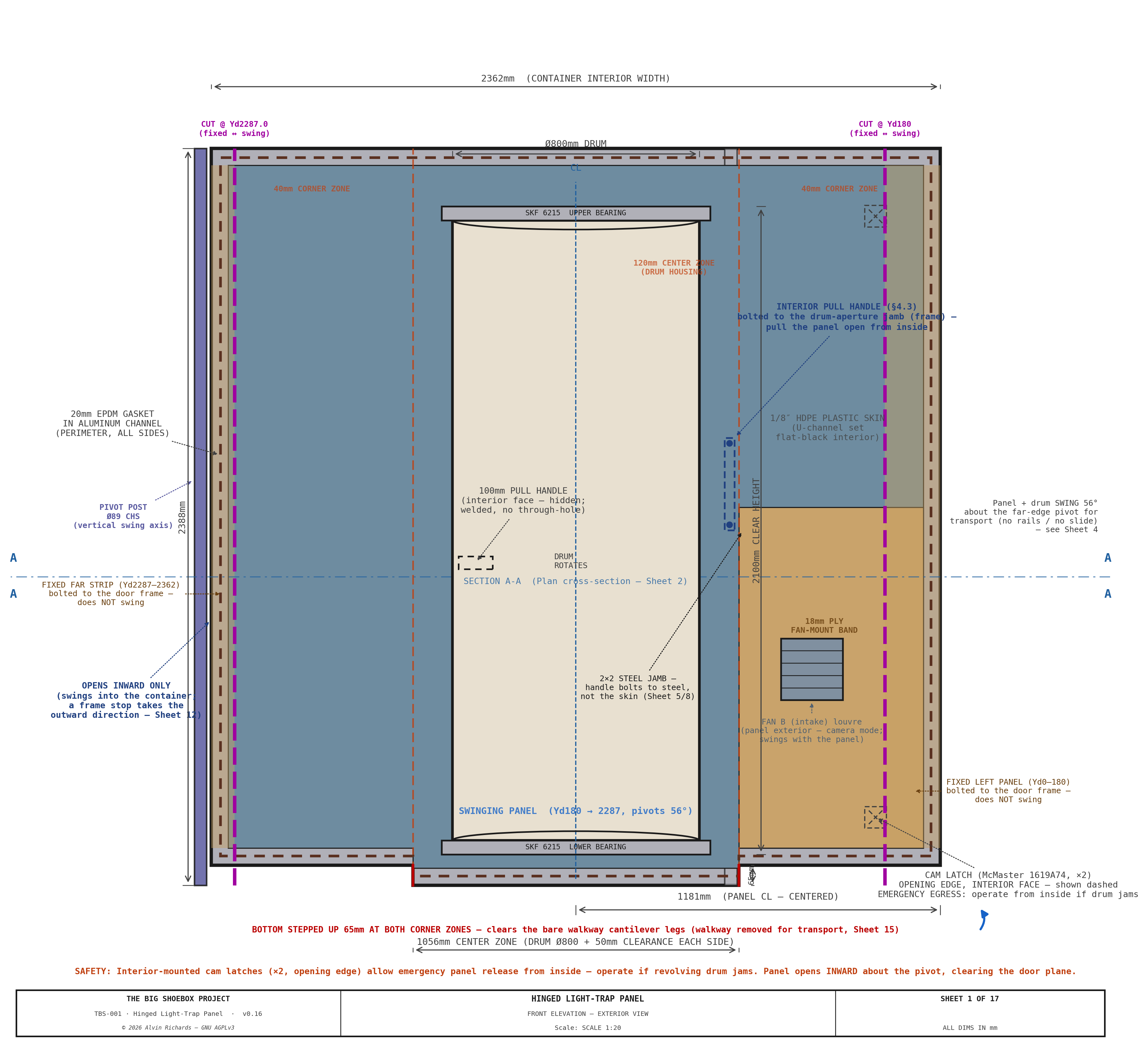 TBS-001 Hinged Panel — Sheet 1: Front Elevation