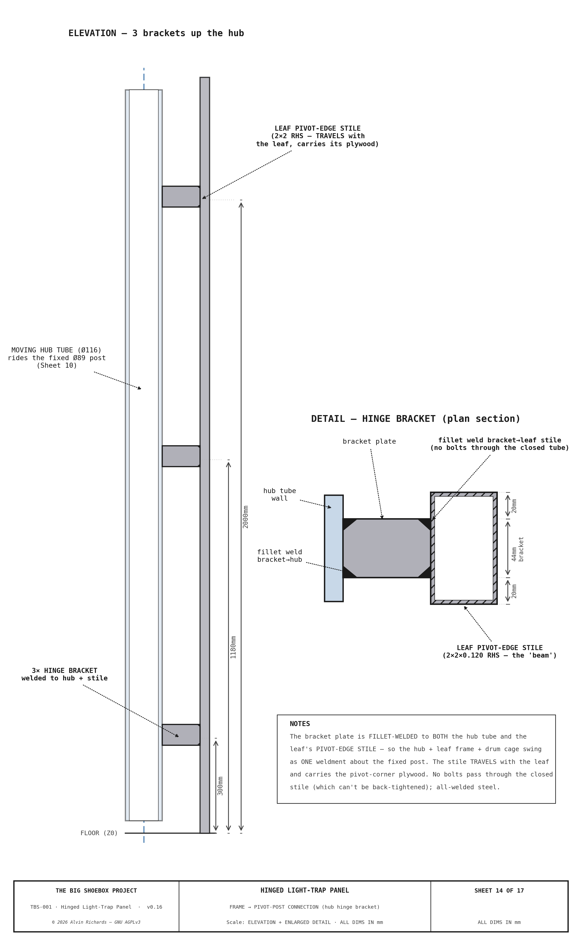 TBS-001 Hinged Panel — Sheet 14: Frame → Pivot-Post Connection