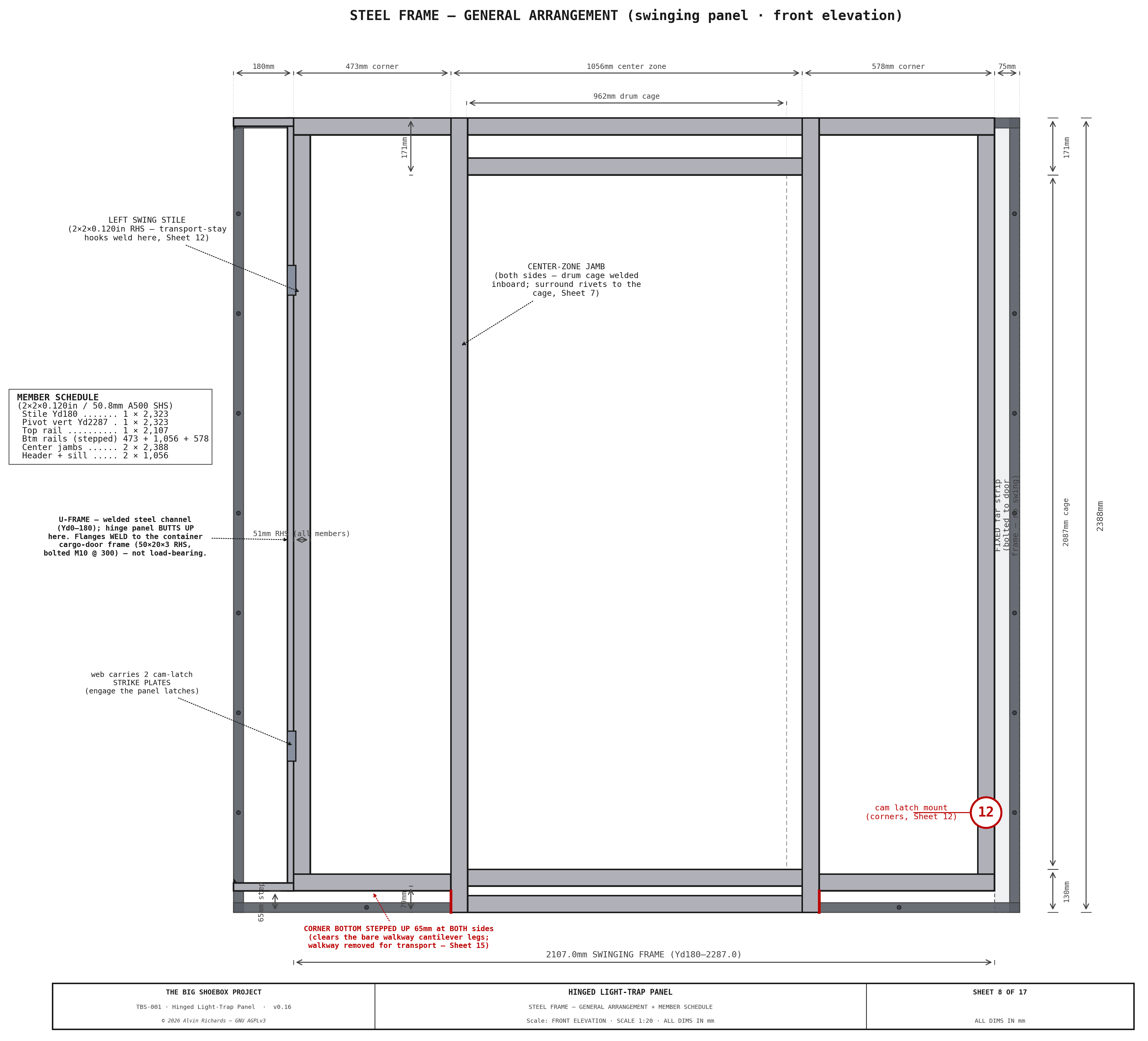 TBS-001 Hinged Panel — Sheet 8: Steel Frame GA (interior)