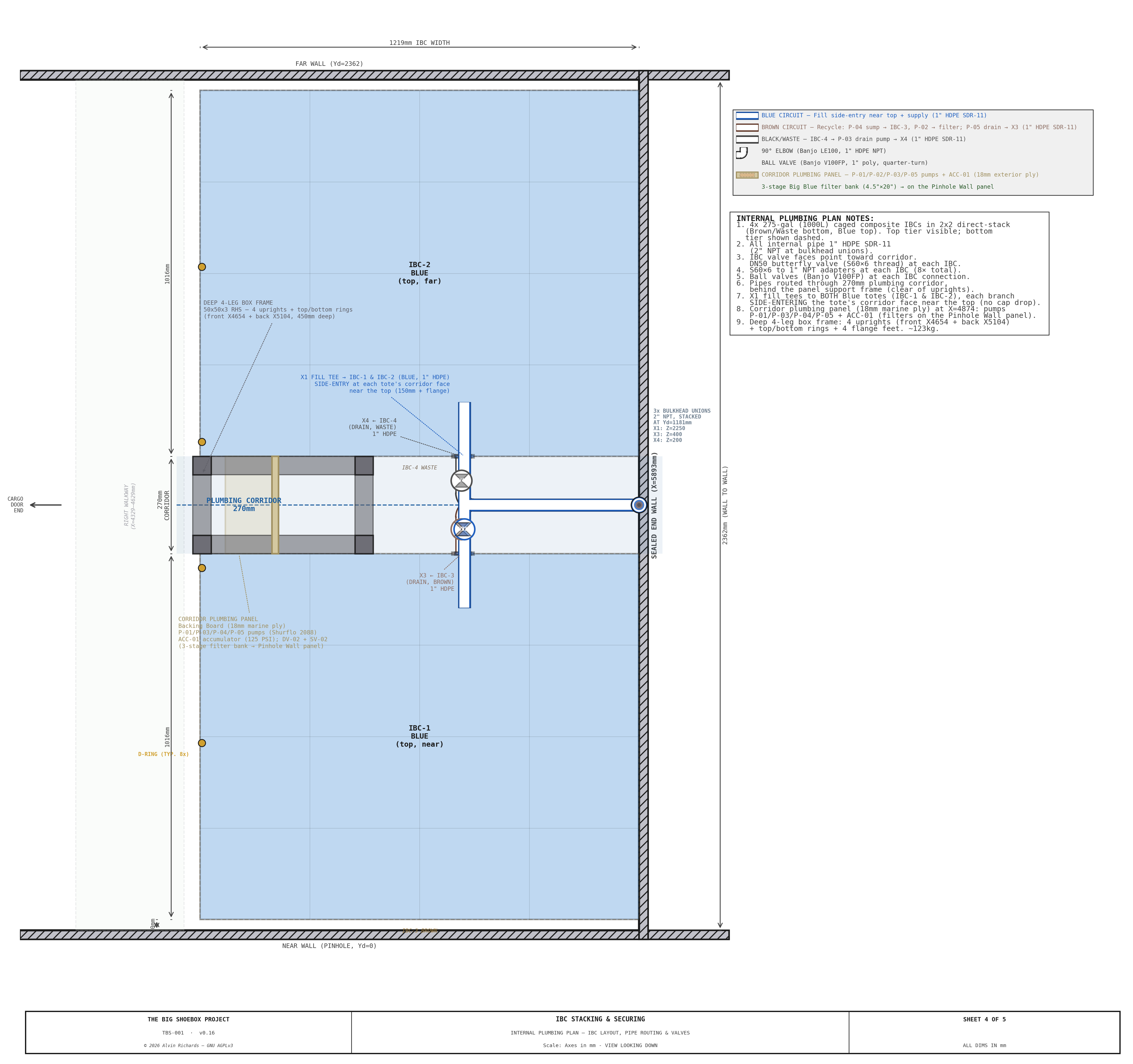 TBS-001 IBC Stacking — Sheet 4: Internal Plumbing Plan View