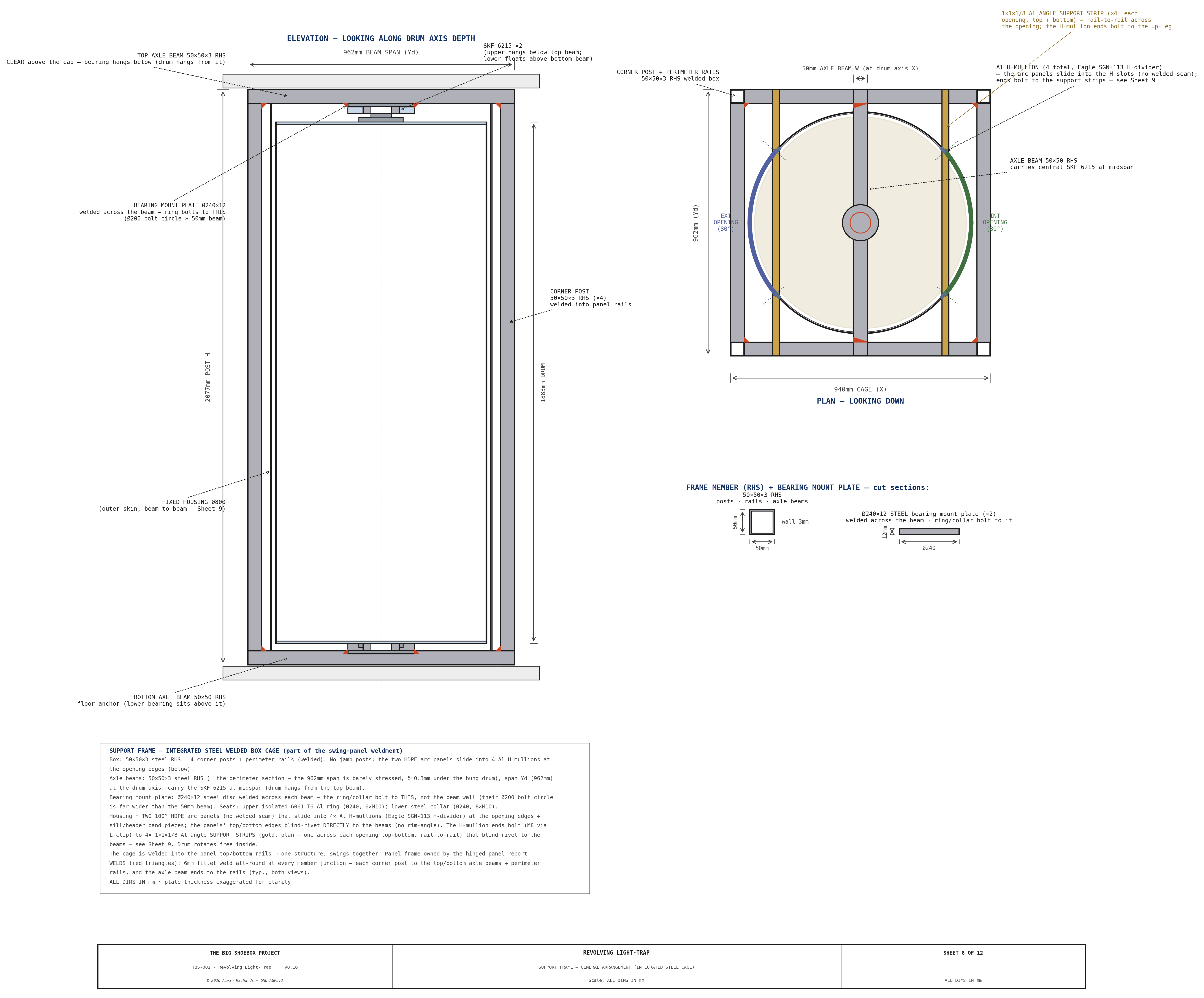 TBS-001 Light-Trap — Sheet 8: Support Frame General Arrangement